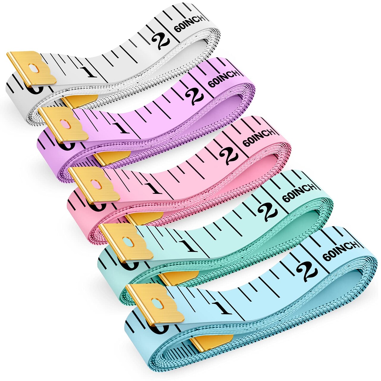 iBayam Tape Measure, Soft Ruler Measuring Tape for Body Weight Loss Fabric Sewing Tailor Cloth Vinyl Measurement Craft Supplies, 60-Inch Double Scale Ruler, 5-Pack